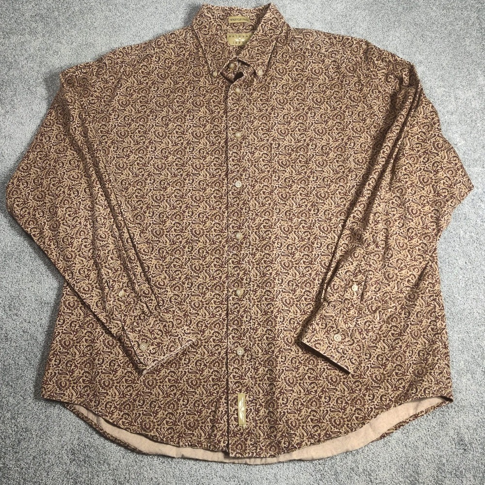 Natural Issue Shirt Mens L Beige Brown Paisley Wrinkle Free Long Sleeve Casual